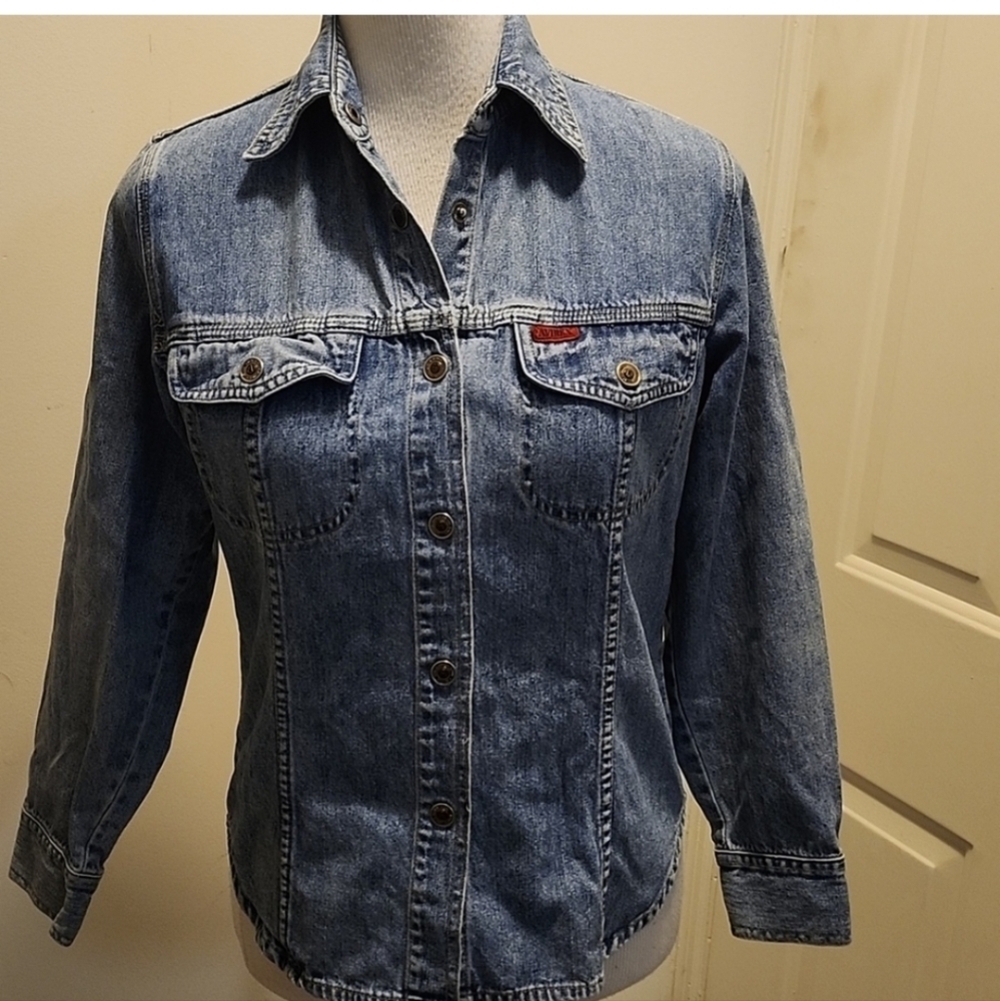 Avirex Long Sleeve Denim Shirt Size small shacket snaps jean RARE Vintage Y2K